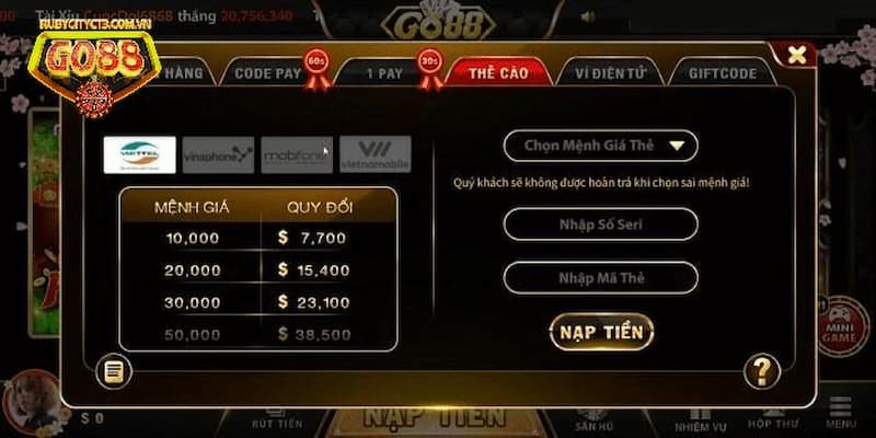 Cách nạp tiền Go88 nhanh chóng